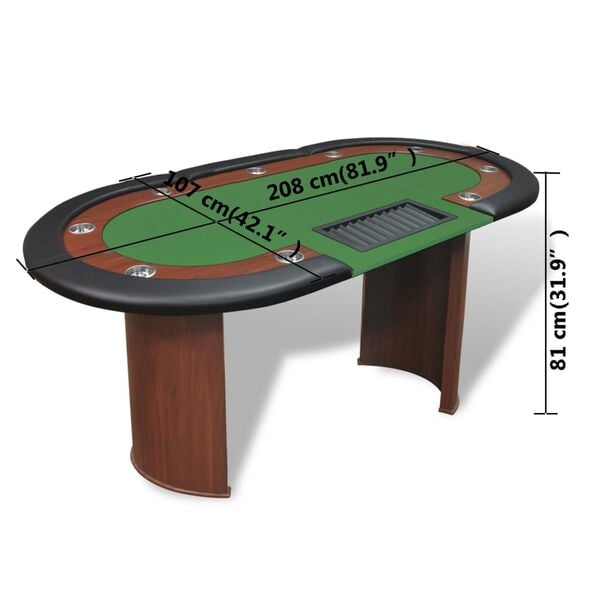 Table de poker 10 joueurs avec espace de croupier
